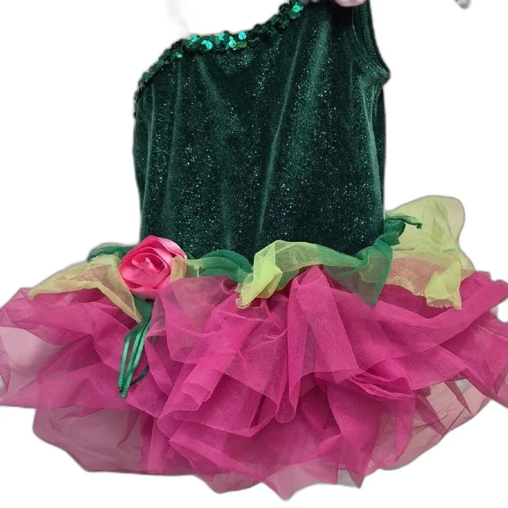 NWOT Fairy Costume Kids 4 Pink Green Ballet Tutu Dress Tinkerbell Pixie Hallowee